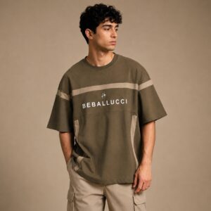 Beballucci Signature Panel Oversized T-Shirt – Olive Sand