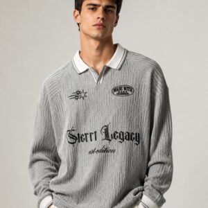 Gothic Typographic Textured Polo Sweatshirt