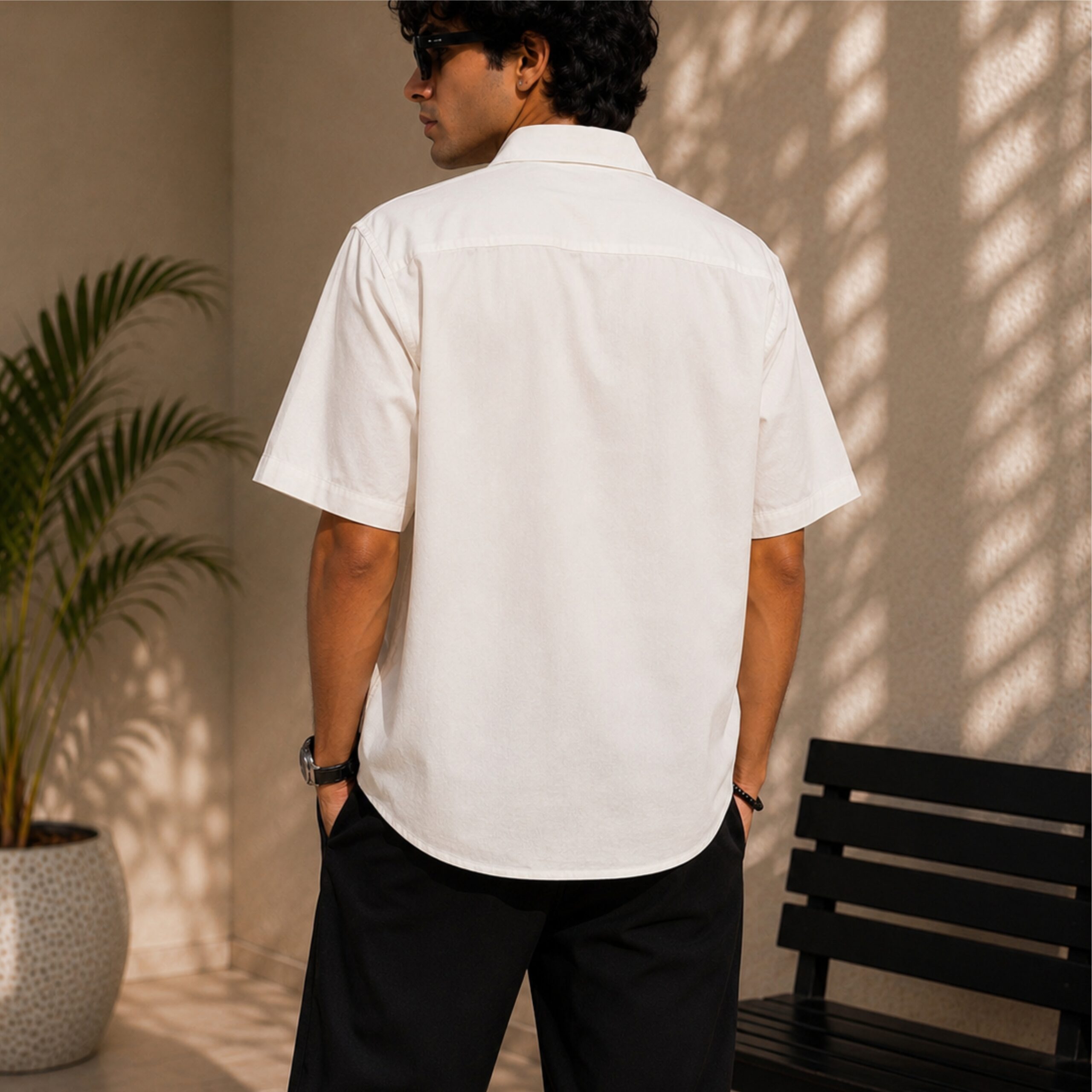 Monochrome Abstract Graphic Embroidered Resort Shirt - Image 2