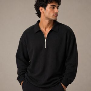 Minimalist Half-Zip Collared Sweatshirt
